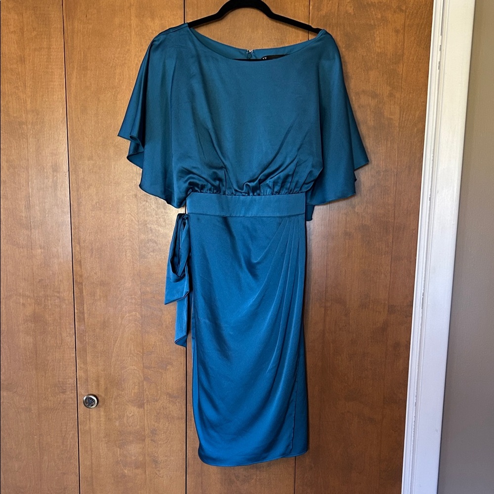 New York & Company One Shoulder Teal Dress